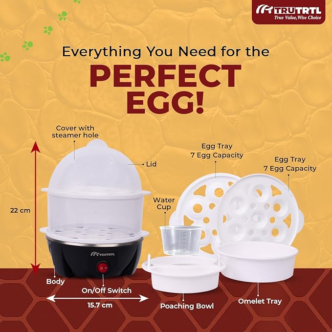 4 in 1 electric egg cooker | Boils upto 14 eggs | Poacher | Omelet maker | Vegetable steamer, dumpling & More | Royal Black