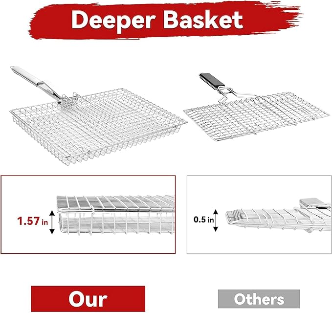 Grill Basket Extra Large,Grill Accessories for Outdoor Grill,Grilling Gifts for Men,Fish Grill Basket, Shrimp Vegetable, Veggie, Barbecue BBQ Rack, Camping Cooking, Unique Detachable Handle