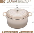 Enameled Cast Iron Dutch Oven Pot with Lid, for Sourdough Bread Baking, Round Dutch Ovens, 4.5 Quart, Latte