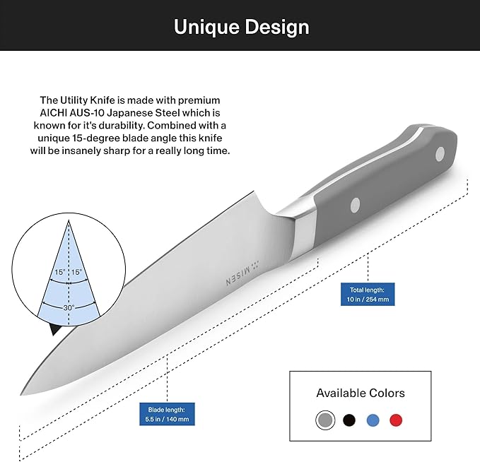 Misen 6.8" Chef Knife – High Carbon Japanese AUS-10 Stainless Steel – Hybrid German & Japanese Blade – Precision Kitchen Knife for Professionals & Home Cooks – Ultimate Cutting Performance - Gray