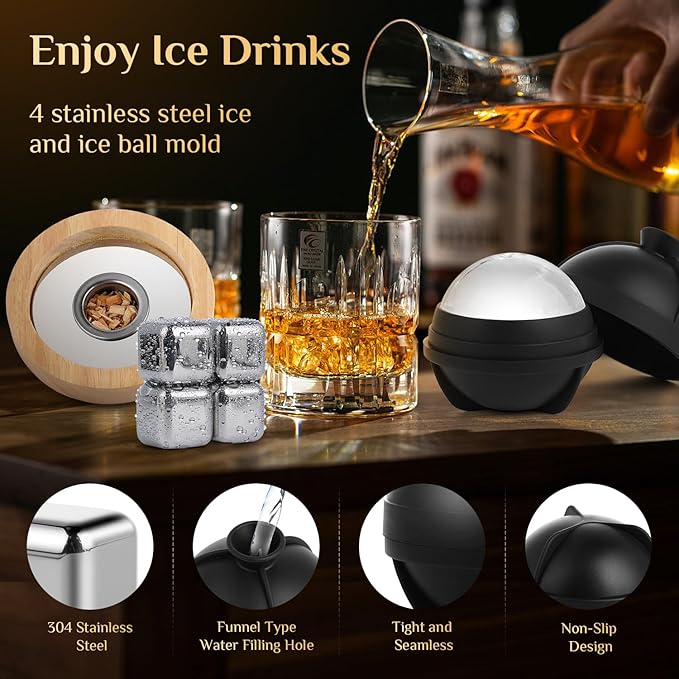 20PCS Whiskey Smoker Kit with Angle-Adjustable Metal Torch (No Butane) – 6 Flavors Natural Wood Chips, Anti-Burn Old Fashioned Cocktail Smoker Infuser Kit – Birthday Bourbon Gift for Men, Dad, Husband
