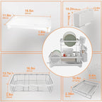 Dish Drying Rack - 304 Stainless Steel Dish Rack for Kitchen Counter, Adjustable Spout Auto-Draining Dish Rack, 2-Tier Kitchen Organizers and Storage Rack with Drainboard and Cutlery Holder White