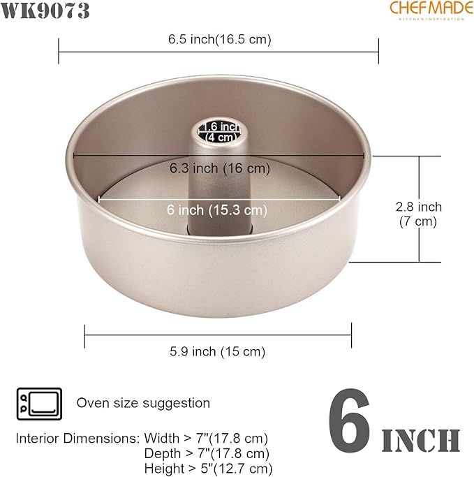 CHEFMADE Angel Food Cake Pan, 6-Inch with Removable Loose Bottom Non-Stick Chiffon Tube Pan for Oven and Instant Pot Baking (Champagne Gold)