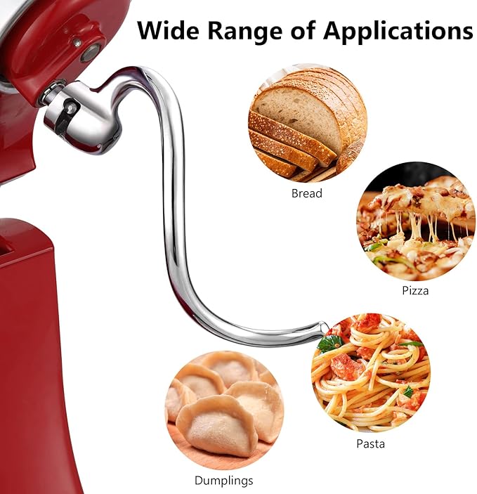 Stainless Steel Dough Hook for Kitchen aid 5QT Lift and 6QT Stand Mixer, Mixer Dough Attachment for KitchenAid, Dishwasher Safe