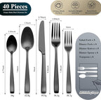 Matte Black Silverware Set, EIUBUIE 40-Piece Premium Stainless Steel Black Cutlery Set for 8, Matte Flatware Sets, Kitchen Utensils Sets Include Forks Spoons Knives