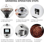 Electric Coffee Grinder, Low Noise Flat Burr Grinder Coffee 19 Settings & Digital Timer Display,Commercial Espresso Coffee Grinders,with 500/1500ML Large Capacity 500ml-White