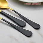 20-Piece Gold Silverware Set 18/0 Stainless Steel Flatware Black Handle Cutlery Set Service for 4 Dinner Knives Forks Spoons Set Mirror Finish Dishwasher Safe