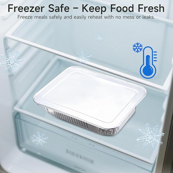 Disposable Aluminum Foil Pans with Lids 9x13-10 Pack Aluminum Foil Pans, Heavy Duty Aluminum Baking Pans for Cooking, Storing, Prepping, and Freezing Food