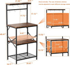 Kitchen Bakers Rack with Storage Shelves, Small Coffee Bar Cart with 8 Hooks, 4 Tiers Microwave Stand Station with Adjustable Shelves, Freestanding Kitchen Appliance Organizer, Rustic Brown