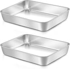 LIANYU Baking Pan Set of 2, 12⅓ x 9¾ x 2 Inch Cake Lasagna Brownies Casseroles Pan, Rectangle Stainless Steel Bakeware Set for Baking Roasting Toaster Oven, Dishwasher Safe
