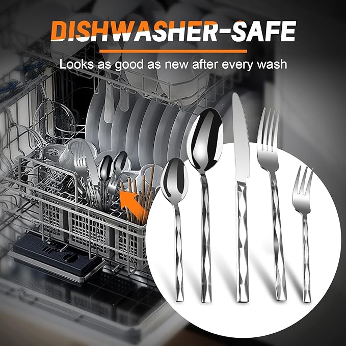 SSGP 40 Piece Flatware Set for 8, 18/10 Stainless Steel Silverware Set, Mirror Finish, Heavy-Duty, Dishwasher Safe, Elegant & Durable, Modern Design Cutlery Set for Home Home/Hotel/Wedding