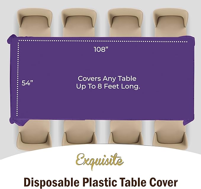 Exquisite Party Solids 12-Pack Premium Plastic Tablecloth 54in. x 108in. Rectangle Table Cover - Purple