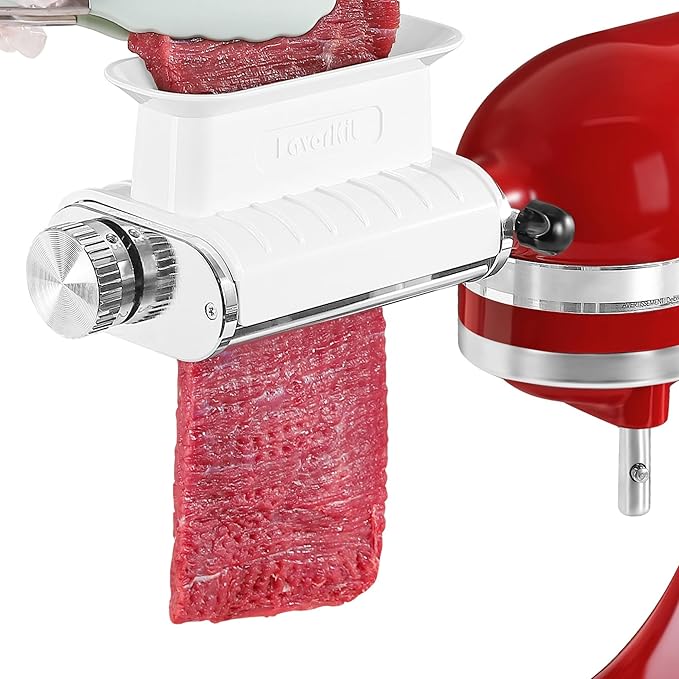 Adjustable 3 Thickness Meat Tenderizer Attachment for Kitchenaid Mixers, Dishwasher Safe Durable Metal Housing & Plastic Rollers/Gears Accessories-White