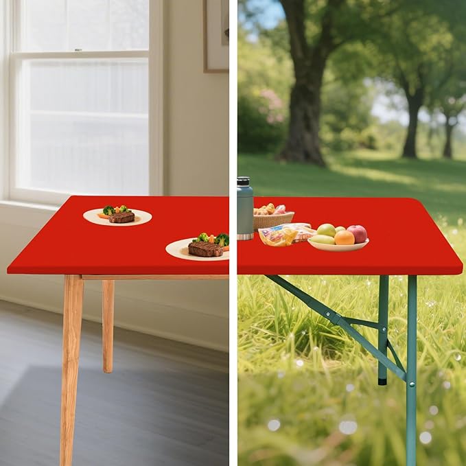 SereneGrace Elastic Table Cover, Windproof Tablecloth, 24x48 Inch Reusable Spandex Fitted Stretch 4-Foot Rectangle Table Cloth for Dining Room, Banquets, Events, Craft Displays, Parties, Red