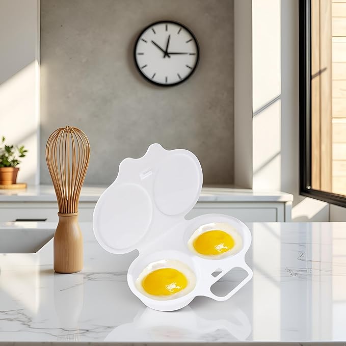 White Egg Poacher, Microwave Egg Boiler Poacher, 2 Cavity Nonstick Poached Egg Maker With Lid, Egg Poacher Microwave Egg Cooker, Double Drain Poached Egg Cups Cookware,Kitchen and Dining