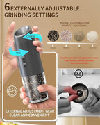 CIRCLE JOY Gravity Electric Salt and Pepper Grinder Set Rechargeable Automatic Pepper and Salt Shakers with LED Light, External Adjustable Coarseness, One-Hand Operation for Salt & Spices