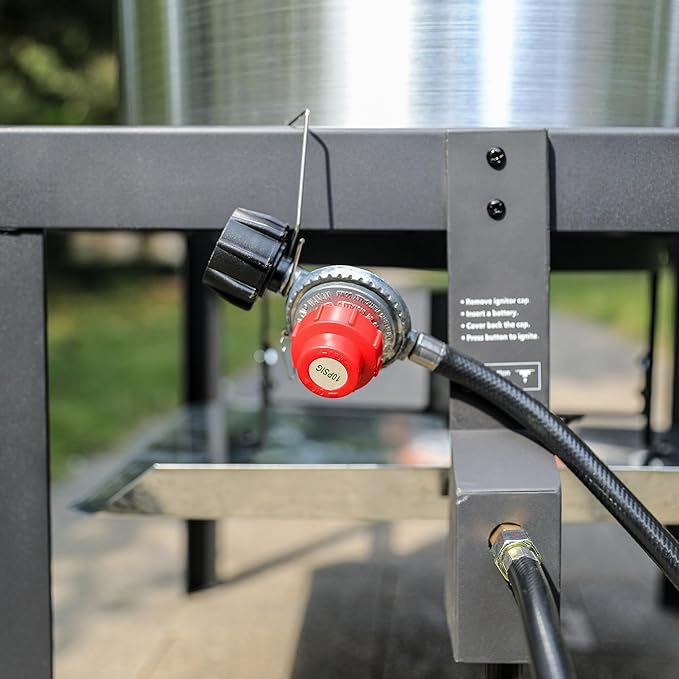 Creole Feast SBK1001 100 Qt Seafood Boiling Kit with Strainer, Outdoor Seafood Boil Pot and Basket with 100,000 BTUs Propane Burner and 10 PSI Regulator, Black & Silver