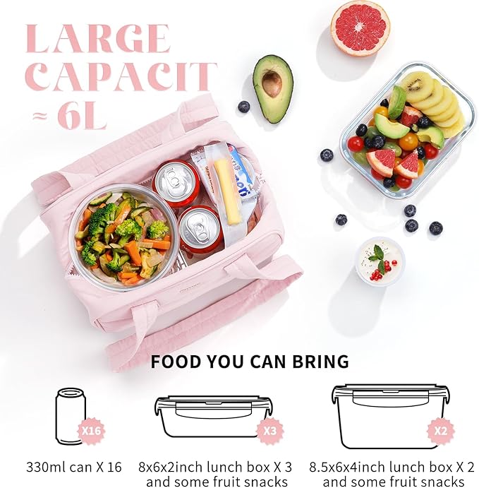 Lunch Bag Women，Freezable Lunch bag，Built-in Ice Pack Small Cooler，Cute Lunch Bags for Women,Waterproof and Durable，Suitable for Work, Picnics, Travel, and Meal Preparation（Light Pink）