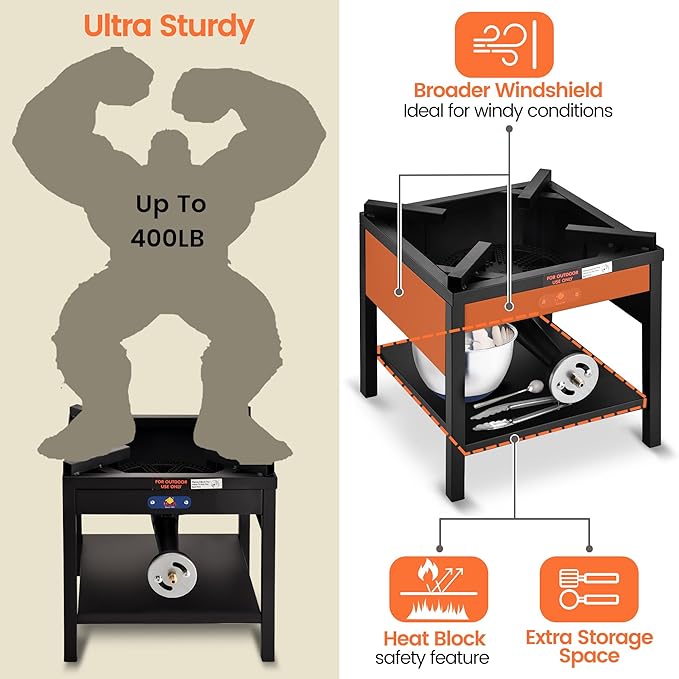 ARC 64QT Stainless Steel Seafood Boiling Turkey Fryer Kit with Strainer and Propane Stove with 200,000BTU, Stainless Steel Crawfish Boil Pot and Burner for Outdoors Cooking and Steaming, Non-Assembly