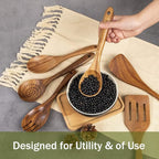 AIUHI 10 Pack Wooden Spoons for Cooking, Teak Wood Kitchen Utensils Set for Non Stick Use, Spatula Set for Stirring, Baking, Non Stick Wooden Utensils for Kitchen