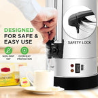 NutriChef Water Boiler and Hot Water Dispenser, 8L Electric Beverage Dispenser with Safety Lock Lid, Non-Drip Tap, Warm Function, Food Grade Stainless Steel, Home & Commercial Use, 19"x9"x9", Silver