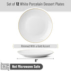 BTaT- White Dessert Plates with Gold Rim, Set of 12, 8", Porcelain, Small Plates for Appetizers, Small Appetizer Plates Ceramic, Dessert Plates Porcelain Dessert Plates Ceramic Dessert Plates