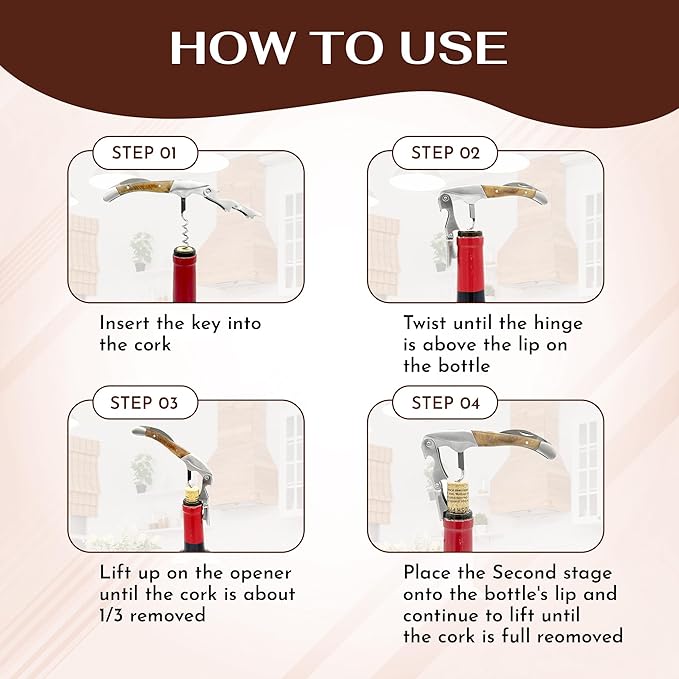 The Wine Chic Premium Professional Corkscrew Wine Opener with Elegant Wood Handle, Manual Wine Key with Foil Knife and Cap Bottle Opener for Bartenders, Waiters and Sommeliers