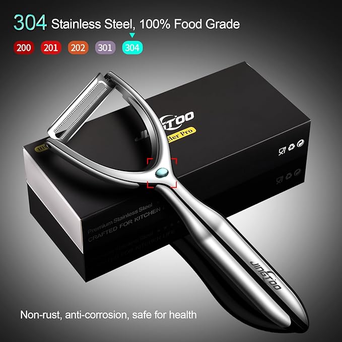 Premium Vegetable Peeler Stainless Steel，Ultra Sharp Potato Peeler, Swivel Blade Fruit Veggie Peeler for Kitchen, Apple Carrot Y Peelers Ergonomic Non-Slip Handle - 5 Years Warranty (Serrated)