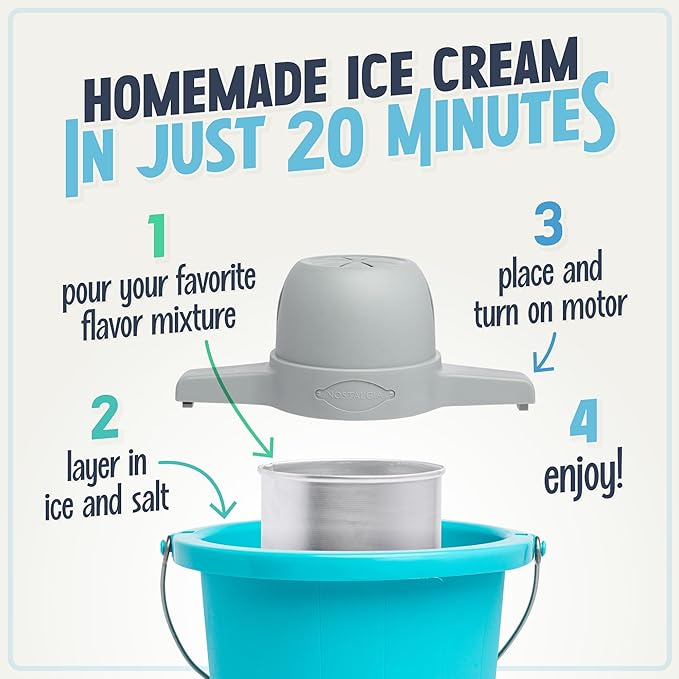 Nostalgia Electric Ice Cream Maker - Old Fashioned Soft Serve Ice Cream Machine Makes Frozen Yogurt or Gelato in Minutes - Fun Kitchen Appliance - Blue - 4 Quart