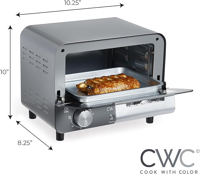 COOK WITH COLOR Mini Toaster Oven: 600W Power, Precision Timer, Auto Shutoff, and Culinary Delights Up To 450 Degrees, Grey