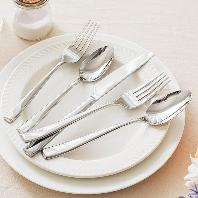 KINGSTONE Mirror Polish Silverware Set for 6, 30-Piece 18/10 Stainless Steel Flatware Set, Dishwasher Safe Cutlery Set for Wedding, Home, Restaurant, Knives Spoons and Forks Set