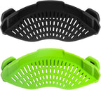 2PACK AUOON Clip on Strainer for All Pots Pans - Silicone Pasta Strainer Kitchen Colander for Draining Noodles Spaghetti Ground Beef Grease｜Easy to Use and Store, Dishwasher Safe (BlackGreen)