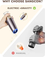 Sangcon Gravity Electric Salt and Pepper Grinder Set Automatic Shakers Mill Grinder with LED Light, Battery Powered Adjustable Coarseness One Hand Operation, Upgraded Larger Capacity