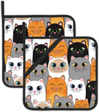Cat Pot Holder Set of 2,Cute Cartoon Cats Kitchen Heat Resistant Potholder for Women Men BBQ Cooking Baking