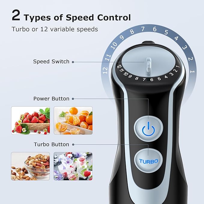 FRESKO Immersion Handheld Blender 500W with 700ml Beaker, 12-Speed & Turbo Mode Hand Blender Stick, 304 Stainless Steel Blades