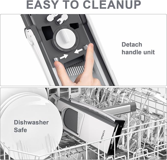 SupMaKin Upgrade Safe Mandoline Slicer, Multi Vegetable Chopper, Potato Slicer, Vegetables Slicer Onion Chopper Fry Cutter, Kitchen Chopping Artifact (GrayWhite)