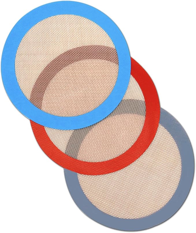8 Inch Round Silicone Baking Mat, Set of 3 Reusable Silicone Baking Mats, Silicone Mat for 8 Inch Cake Pan, Silicone Mat for Baking Cake, Pizza, Pie, Bread, Macaron (Red, Blue, Grey)