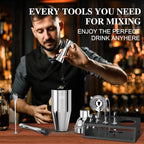 IOV Mixology Bartender Kit with Stand | 12-Piece Cocktail Shaker Set | 24oz Martini Shaker Set for Drink Mixing | Bar Set Includes All Bar Tools and Recipe Booklet | Fun Housewarming Gift (Silver)
