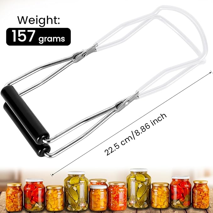 Canning Jar Lifter, Canning Tongs, Stainless Steel Jar Lifter with Rubber Grip Handle for Home Kitchen, White