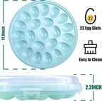 HAKSEN Deviled Egg Containers with Lid, Portable Deviled Egg Platter Carrier Holder Trays with 22 Slots for Holiday Party and Home Kitchen, Blue