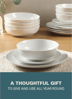 Gibson Home Lindendale 16 Piece Porcelain Ceramic Plates and Bowls Dishes Scratch and Chip Resistant Service for 4 Dinnerware Set - White