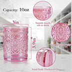 6 Pack Pink Vintage Glassware Set, 10oz Romantic Drinking Glasses, Colored Water Glasses, Pink Embossed Glass Cups for Juice, Cocktails, Beer, Iced Tea, Soda