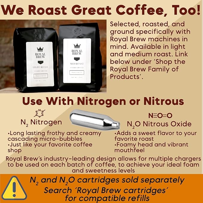 The Original Royal Brew Nitro Cold Brew Coffee Maker - Gift for Coffee Lovers -128 oz Extra Large Home Keg, Nitrogen Gas System Coffee Dispenser Kit - Use Nitrogen or Nitrous Oxide