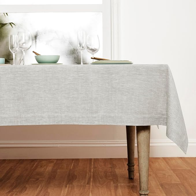 Solino Home Linen Tablecloth 60 x 120 Inch - 100% Pure Linen Oyster Grey Table Cloth for Rectangular Tables - Athena, Machine Washable Cloth Tablecloth for Summer, Fall, Autumn, Halloween