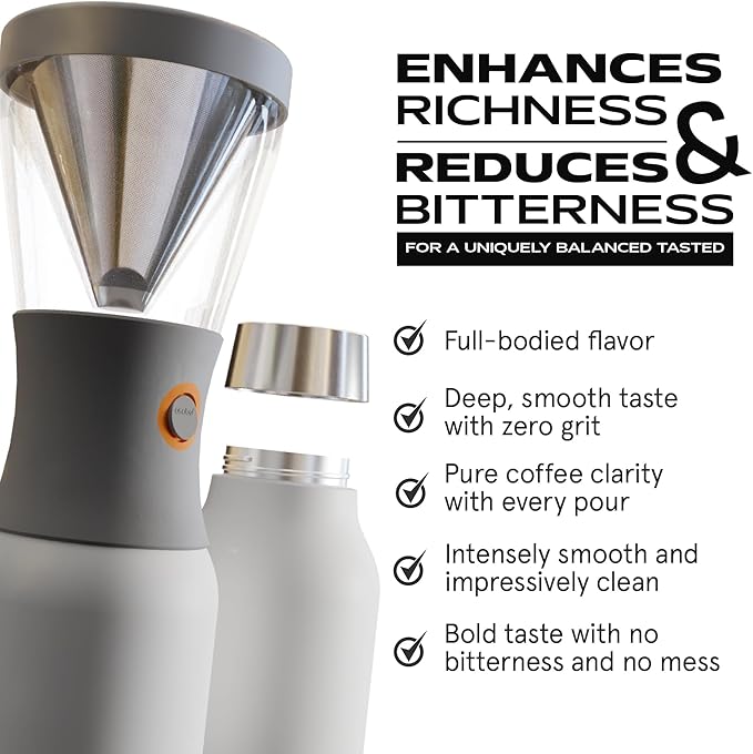 asobu Cold Brew Coffee Maker, Award-Winning 40oz Insulated Cold Brew Brewer with Portable Stainless Steel Carafe – No.1 Europe Coffee Fest Winner, Leakproof, BPA-Free, Keeps Cold 24H