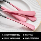20-Pieces Blac and Pink Silverware Sets for 4,Pink Handle Stainless Steel Cutlery Set, Include Forks Spoons and Knives Set, Dishwasher Safe Utensil Sets for Home Restaurant