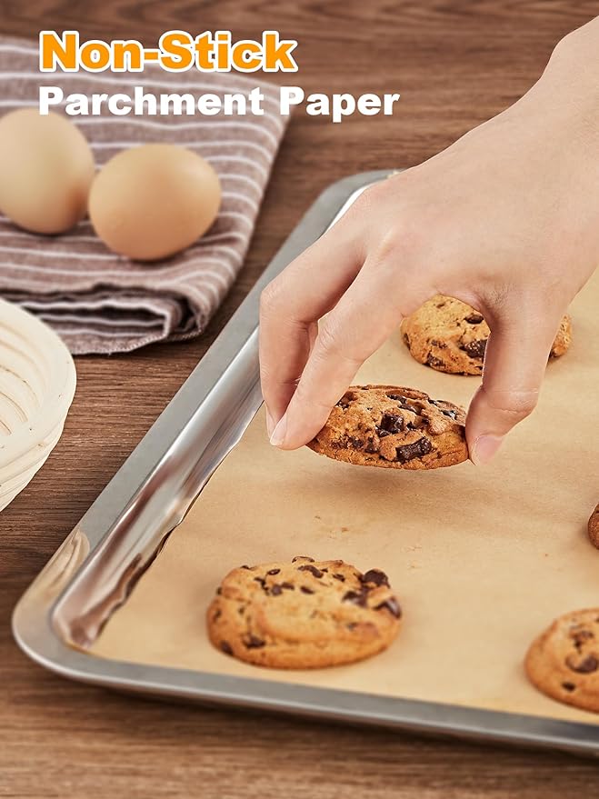 SMARTAKE 50 Pcs Parchment Paper Baking Sheets, 12x16 Inches Non-Stick Precut Baking Parchment, for Baking Grilling Air Fryer Steaming Bread Cup Cake Cookie and More (Unbleached)
