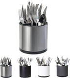 Kitchen Utensil Holder Silverware Organizer 360°Rotating For Counter Organizer Stainless Steel Storage Silverware Caddy 3 Compartment Flatware Spoon Spatula Tool Cutlery Container（Silvery）