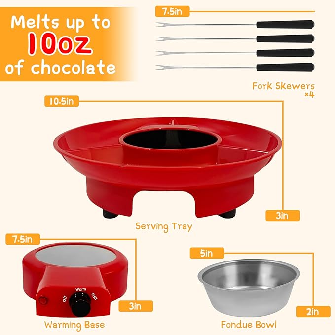 Fondue Pot Electric Set for Chocolate and Nacho Cheese, Chocolate Fondue Kit with Dipping Forks, Temperature Control, 9-ounce Detachable Bowl, Gift Set Date Night Idea Movie Night Game Night Gift Set