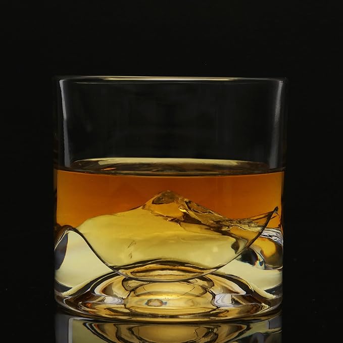 LIITON Denali Mountain Heavy Crystal Whiskey Glasses Gift Set of 2, Thick Freezable Bourbon Glass 1lb Each, Premium Whiskey Gifts for Men, Frozen Crystal Chills Cocktails, 10 oz